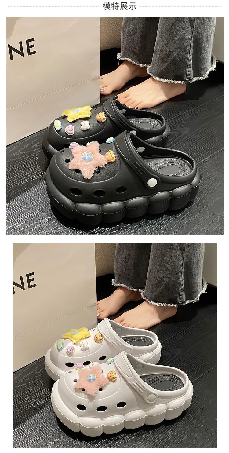 Women's Black Cloud Cave Sandals with Cute Embroidery — feature 13