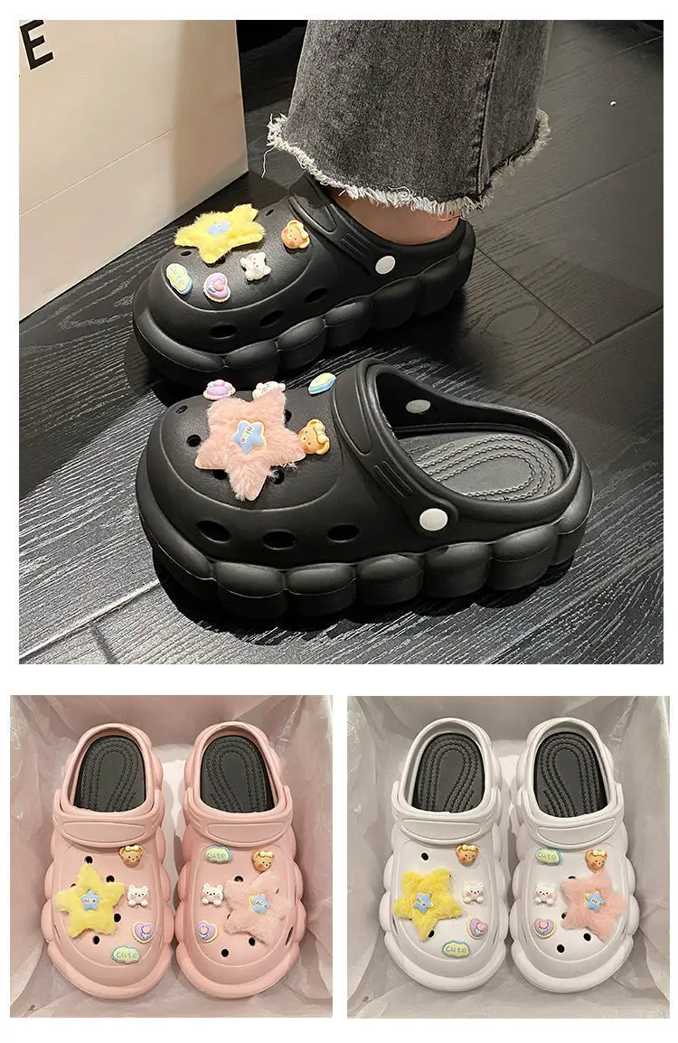 Women's Black Cloud Cave Sandals with Cute Embroidery — feature 15