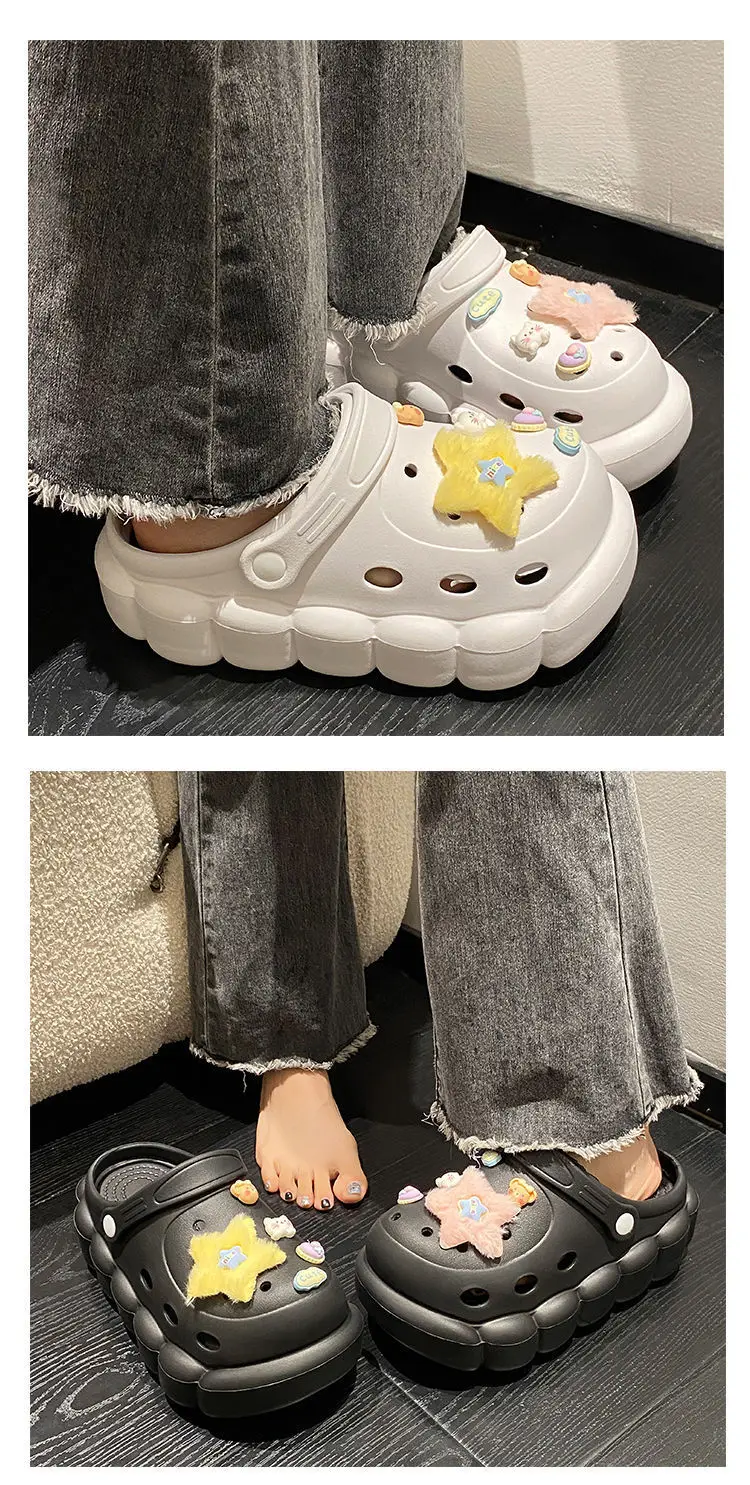 Women's Black Cloud Cave Sandals with Cute Embroidery — feature 17