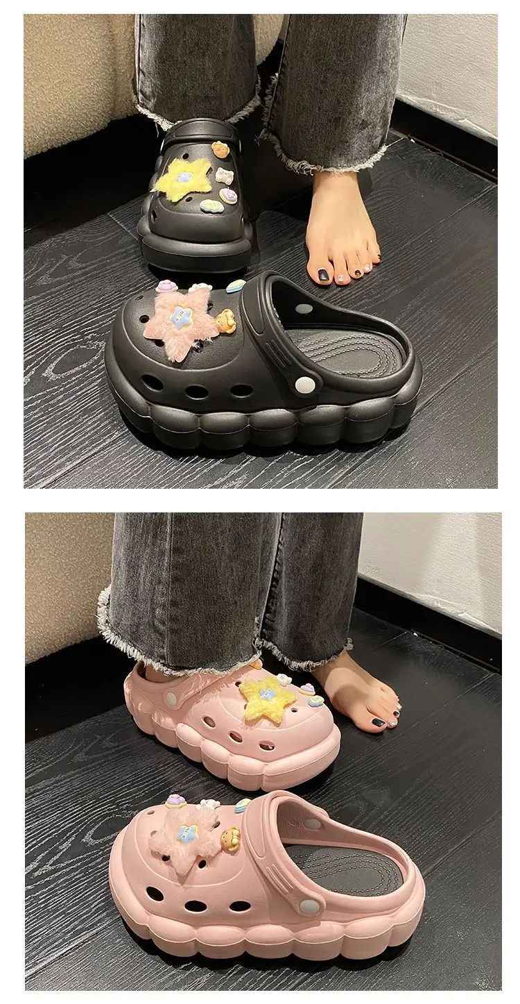 Women's Black Cloud Cave Sandals with Cute Embroidery — feature 18