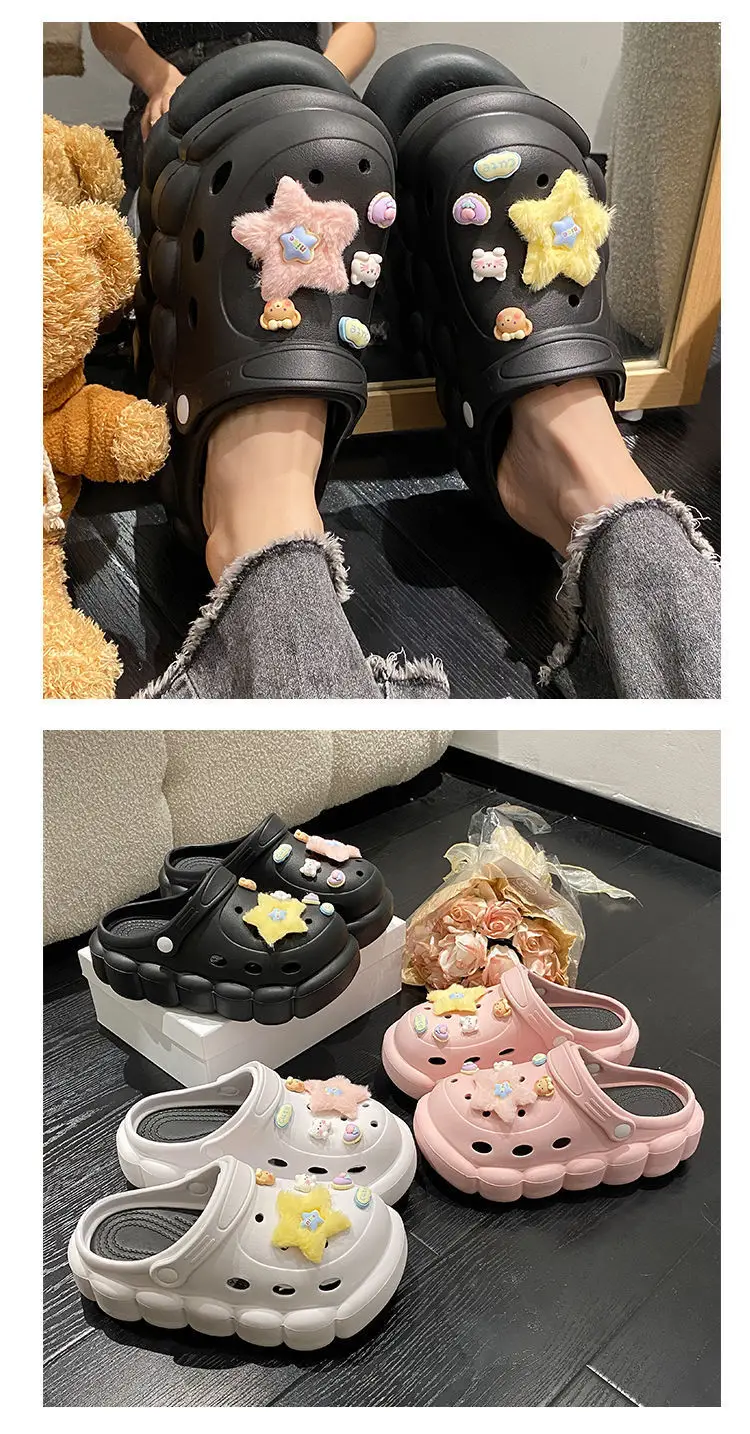 Women's Black Cloud Cave Sandals with Cute Embroidery — feature 21