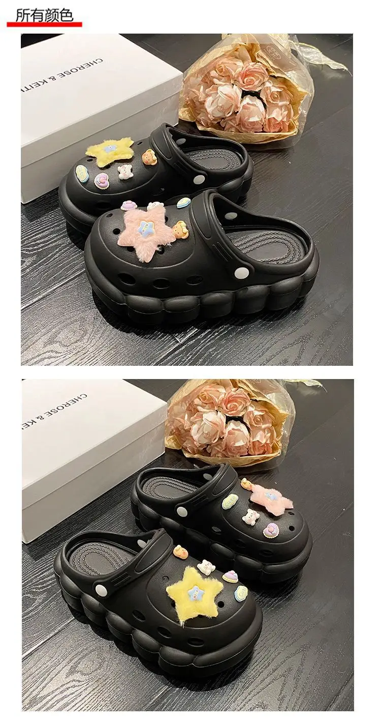 Women's Black Cloud Cave Sandals with Cute Embroidery — feature 22