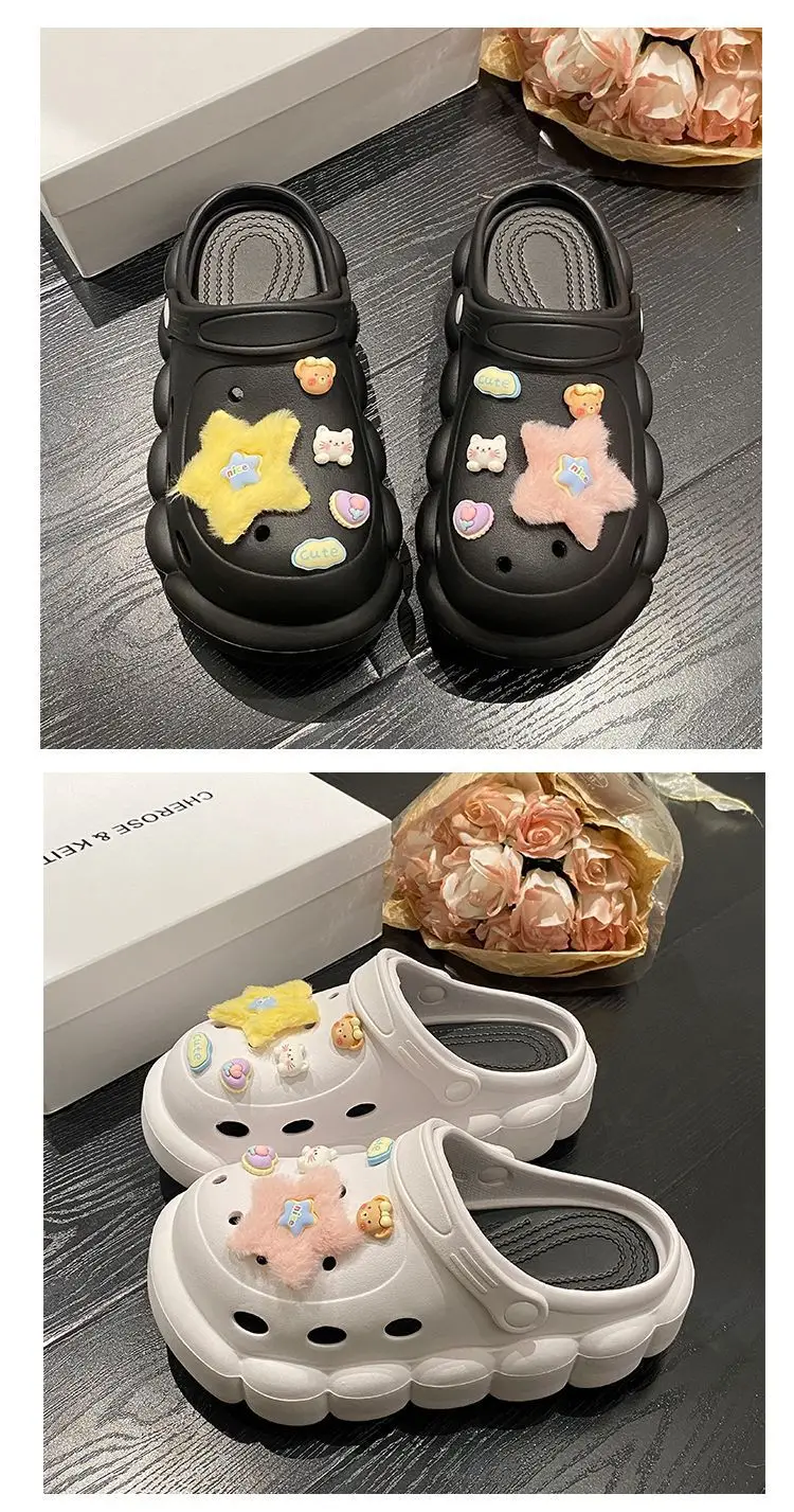 Women's Black Cloud Cave Sandals with Cute Embroidery — feature 23