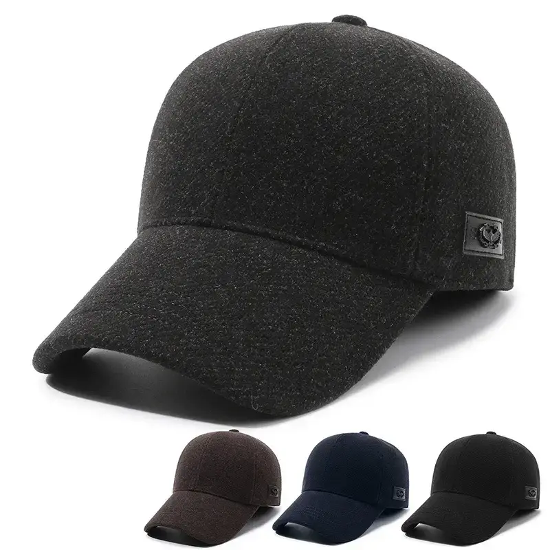 Men's Black Wool Baseball Cap with Ear Protection - Image 5