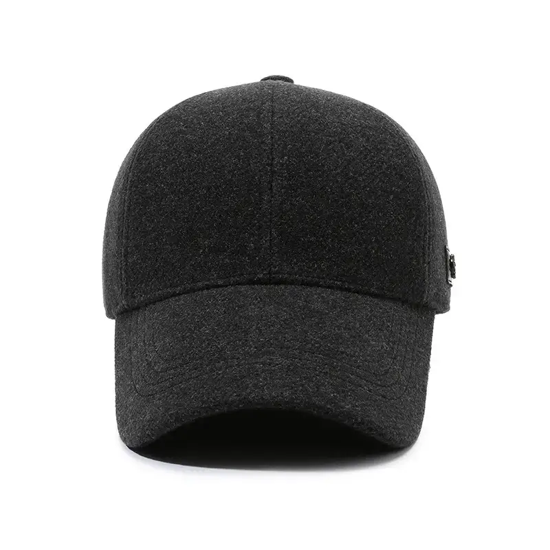 Men's Black Wool Baseball Cap with Ear Protection - Image 6