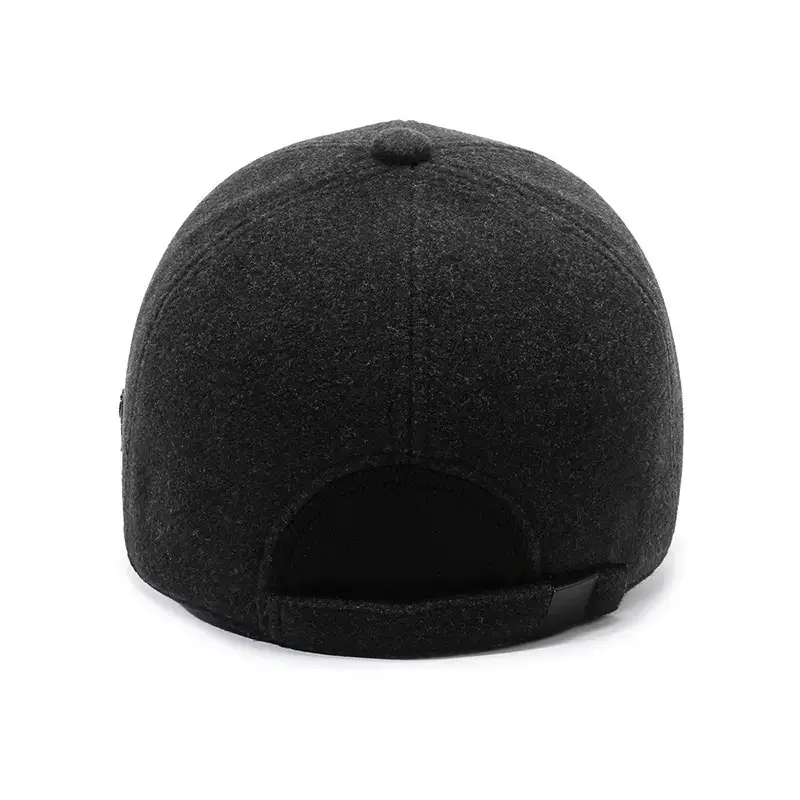 Men's Black Wool Baseball Cap with Ear Protection - Image 7