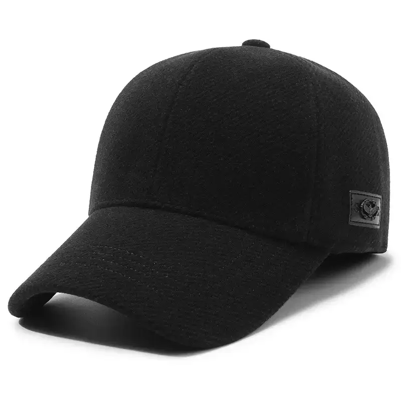 Men's Black Wool Baseball Cap with Ear Protection - Image 2