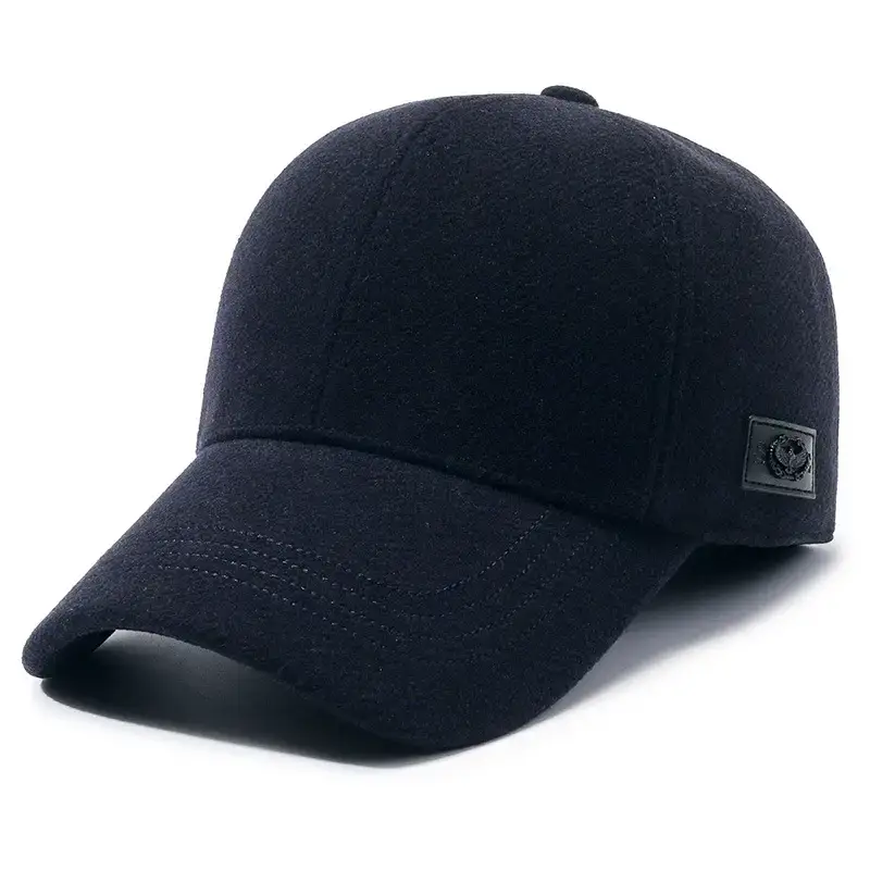 Men's Black Wool Baseball Cap with Ear Protection - Image 3