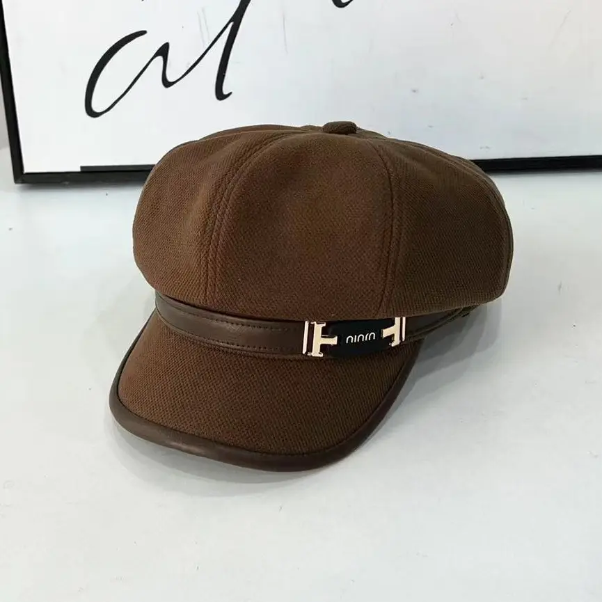 Women's Winter Cap Tan Brown Retro Style - Image 7