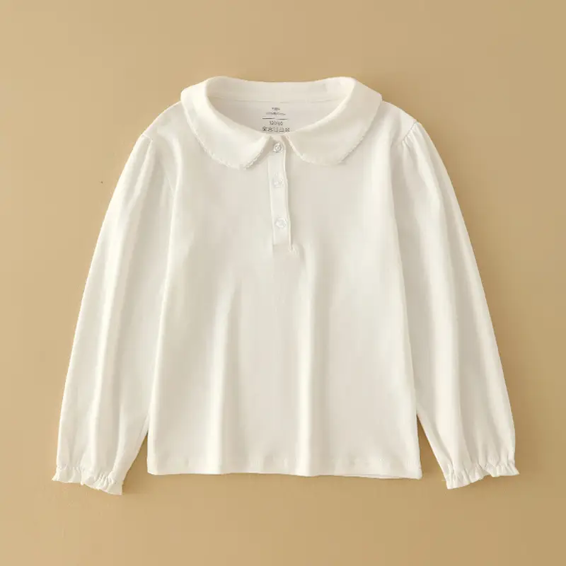 Girls White Cotton Polo Shirt Long Sleeve School Uniform