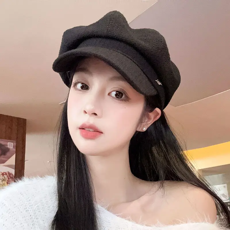 Kids Korean Style Black Octagonal Beret Cap — feature 6