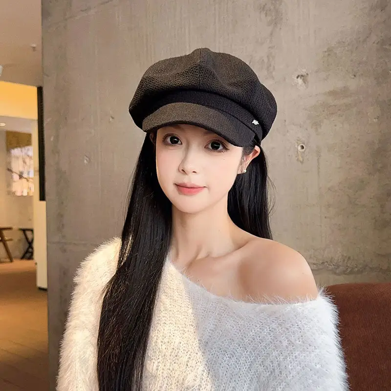 Kids Korean Style Black Octagonal Beret Cap — feature 7