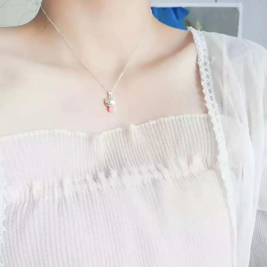 Cute Kitty Cat Necklace Women Collarbone Fashion