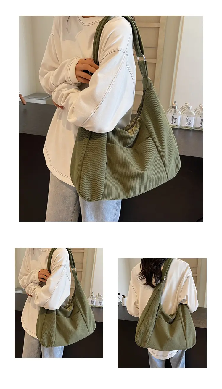 Green Corduroy Women's Large Tote Bag — feature 10