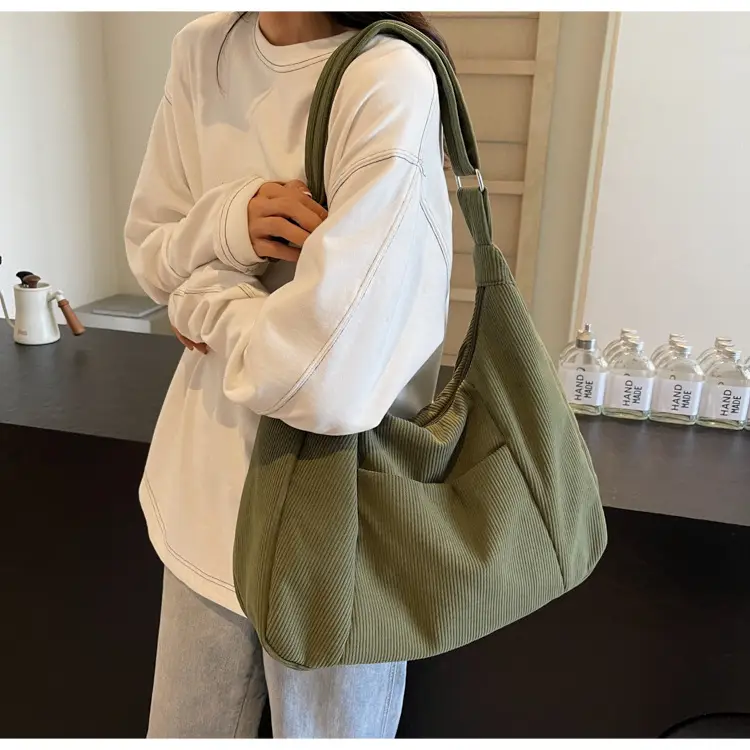 Green Corduroy Women's Large Tote Bag — feature 46