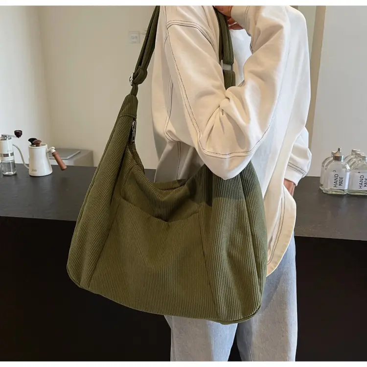 Green Corduroy Women's Large Tote Bag — feature 48