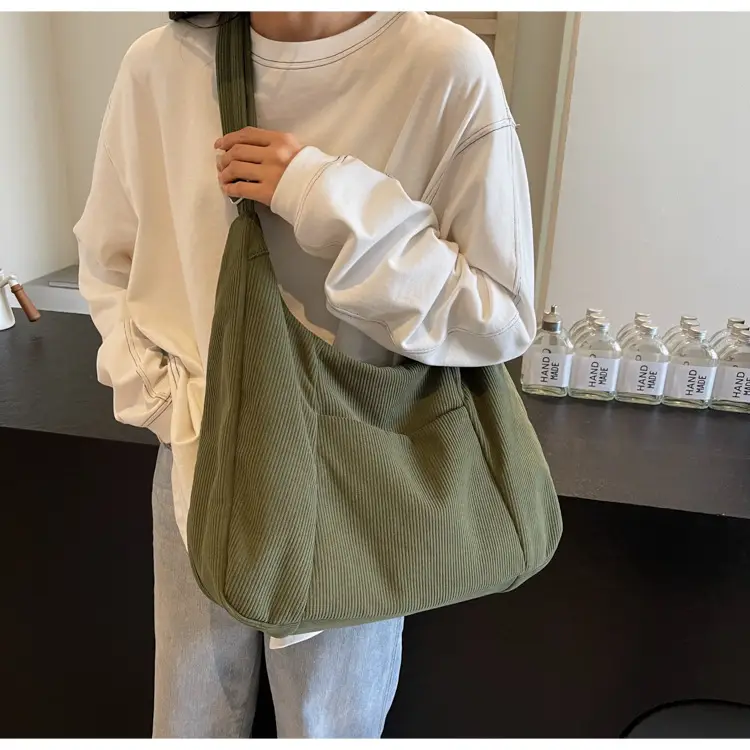 Green Corduroy Women's Large Tote Bag — feature 49