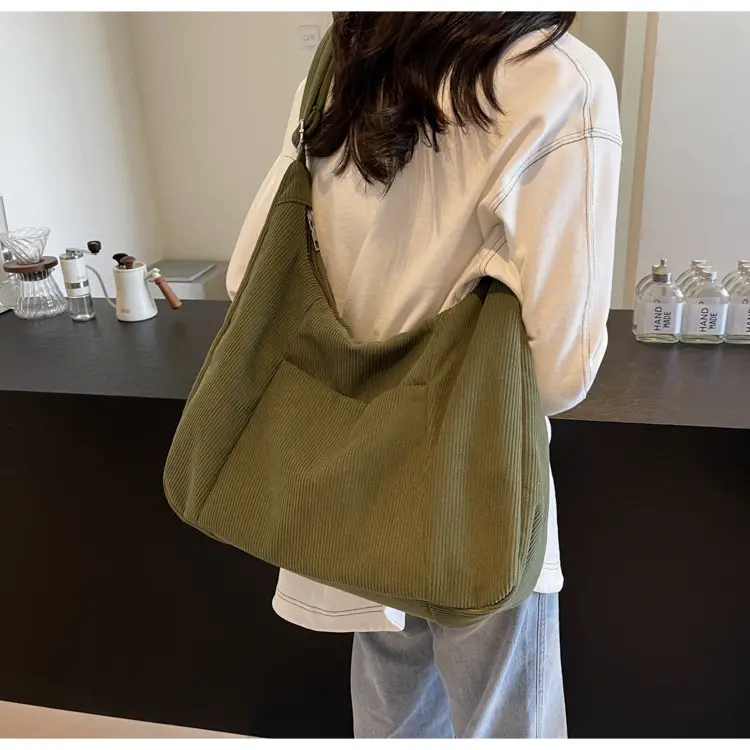 Green Corduroy Women's Large Tote Bag — feature 50