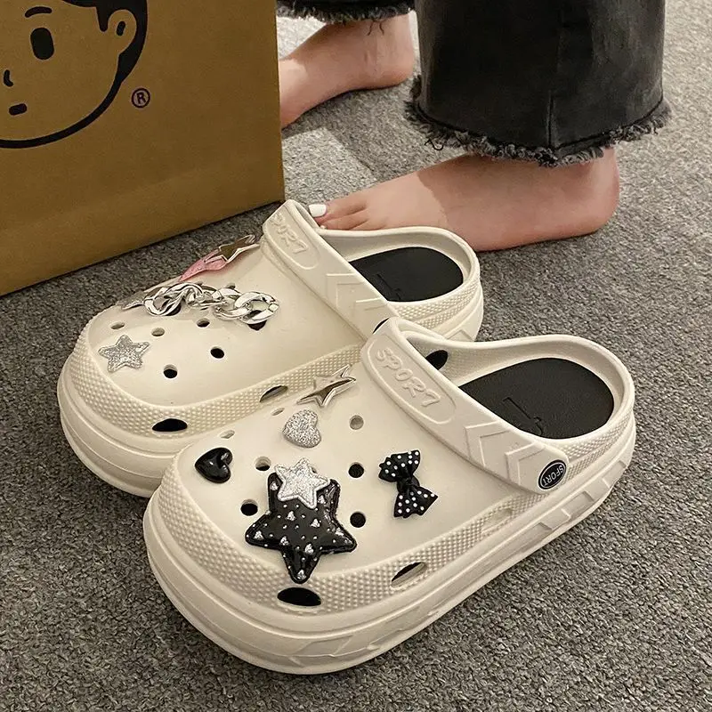 Women Croc Sandals White Star Decor 2024 Summer
