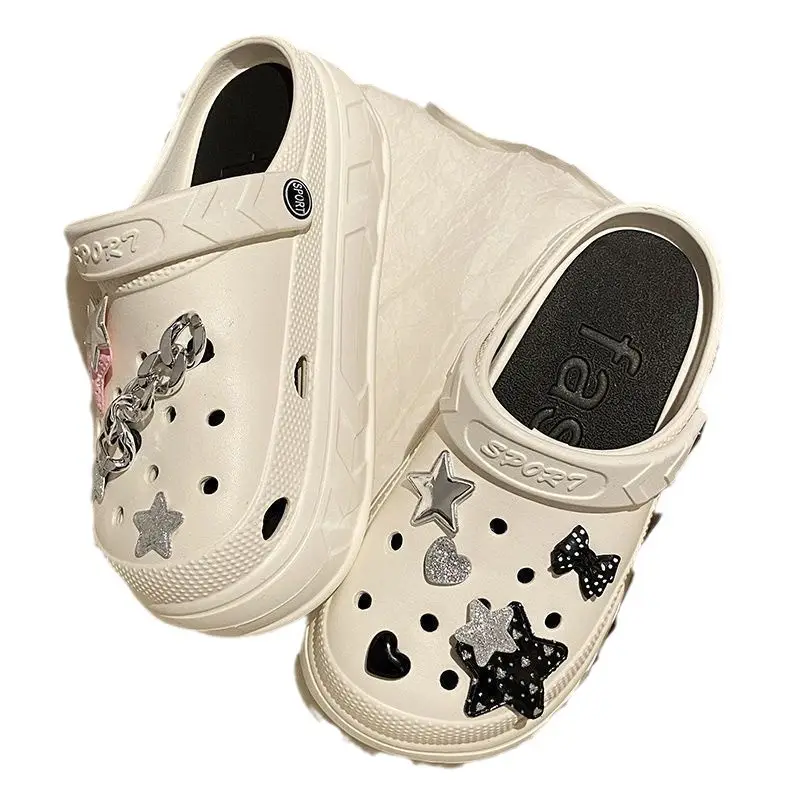 Women Croc Sandals White Star Decor 2024 Summer