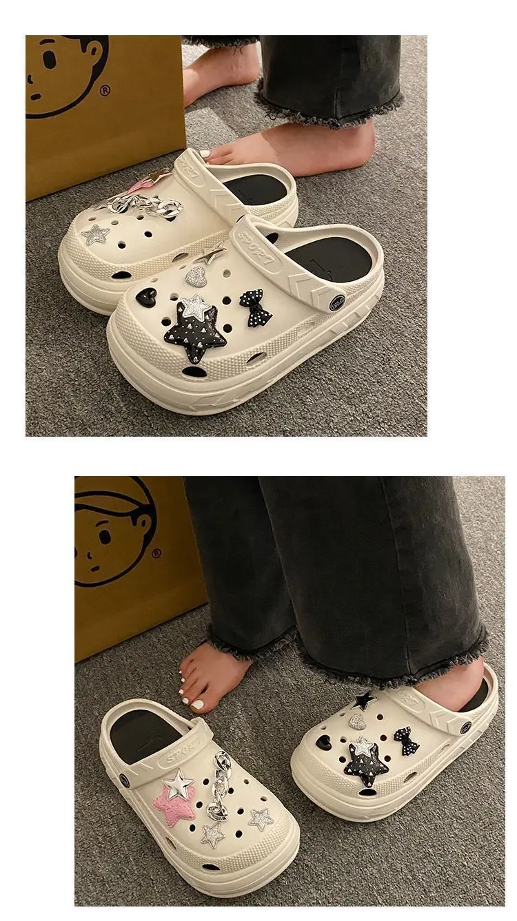Women Croc Sandals White Star Decor 2024 Summer — feature 17