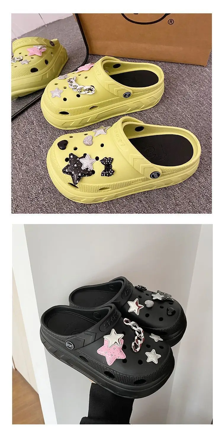 Women Croc Sandals White Star Decor 2024 Summer — feature 25