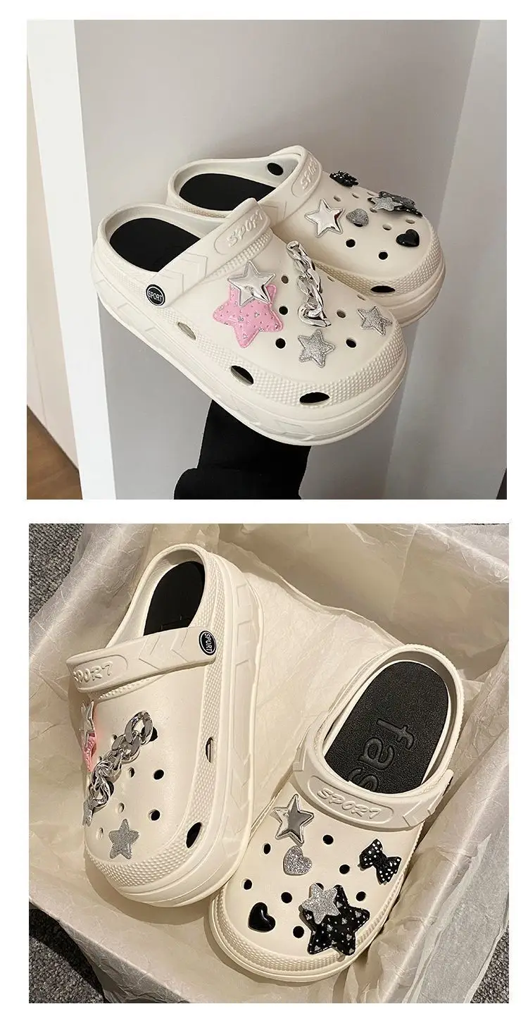 Women Croc Sandals White Star Decor 2024 Summer — feature 27