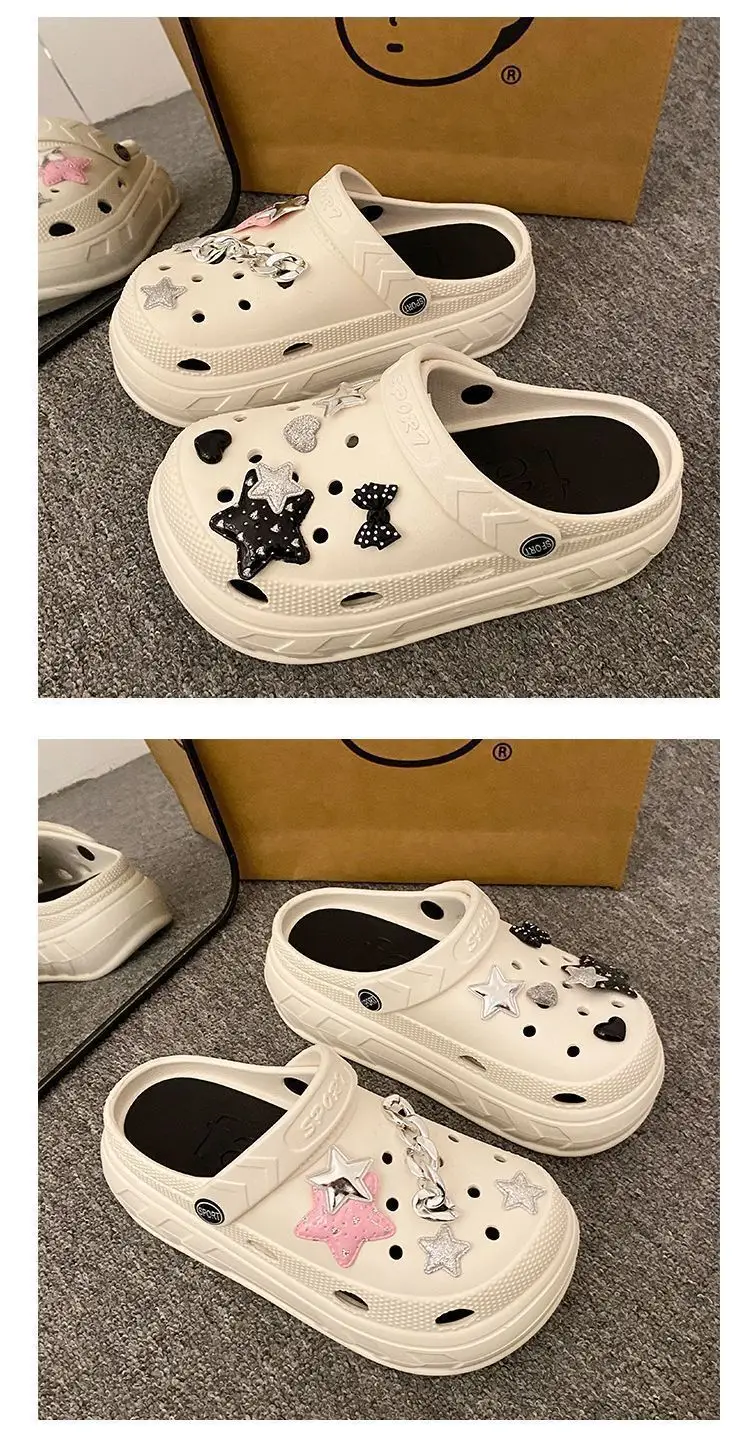 Women Croc Sandals White Star Decor 2024 Summer — feature 28