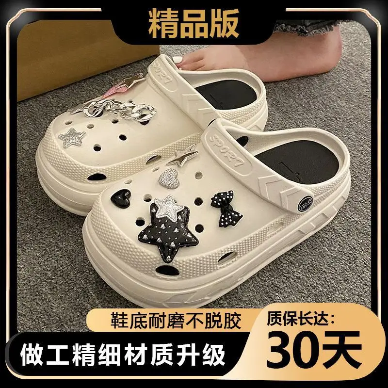 Women Croc Sandals White Star Decor 2024 Summer