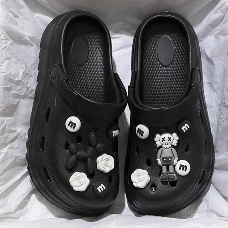 Women Black Clogs with Decorative Buttons 2025