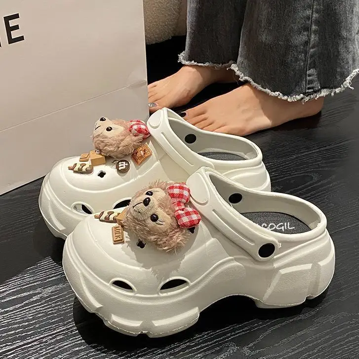 Women's White Platform Clogs with Bear Design - Image 6
