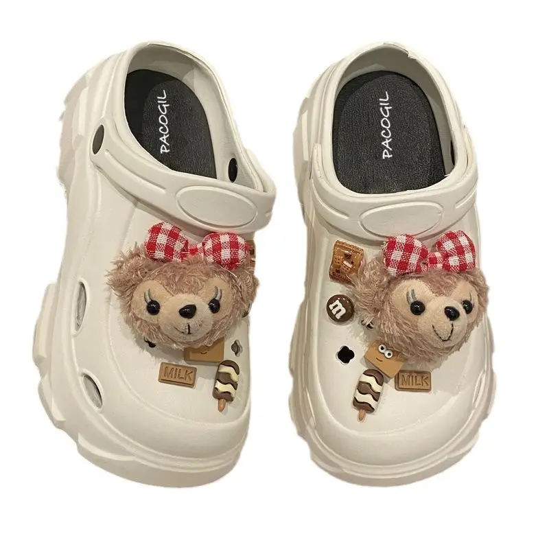 Women's White Platform Clogs with Bear Design - Image 7