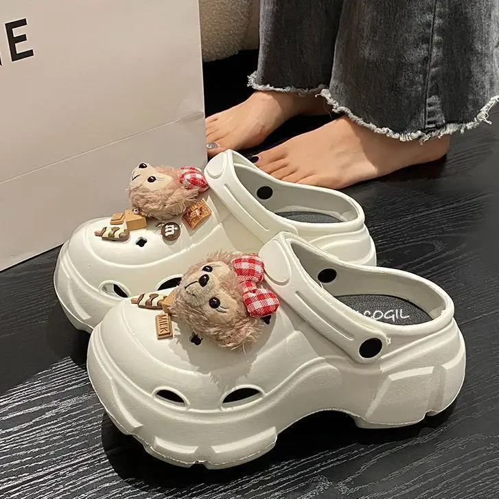 Women's White Platform Clogs with Bear Design — feature 15