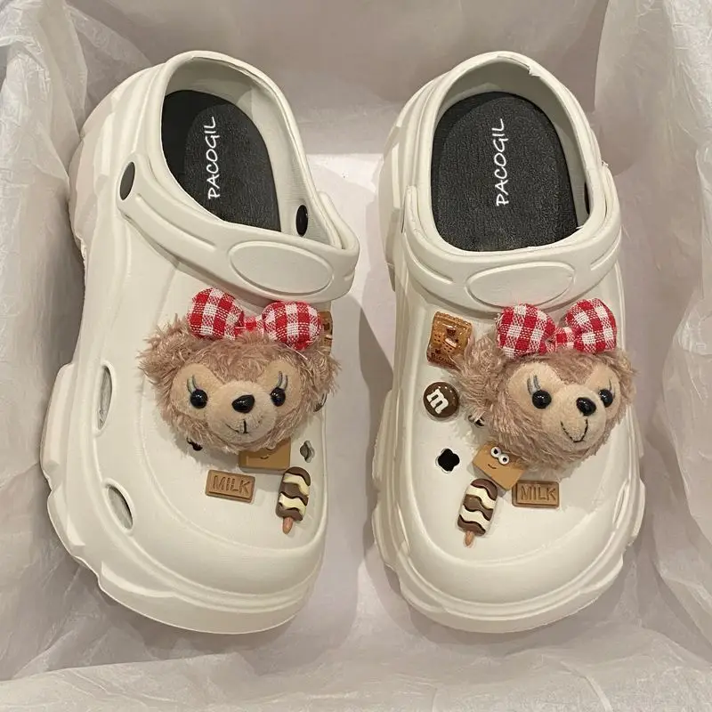Women's White Platform Clogs with Bear Design — feature 17