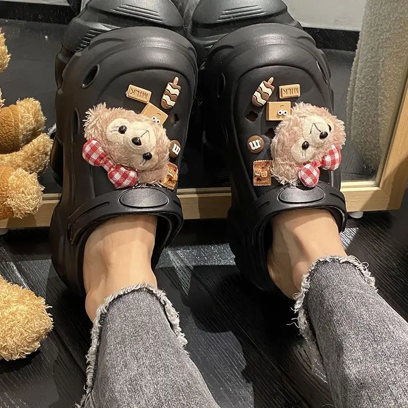 Women's White Platform Clogs with Bear Design — feature 18