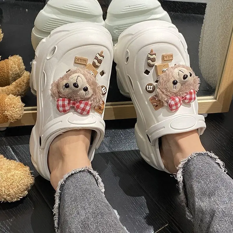 Women's White Platform Clogs with Bear Design — feature 19