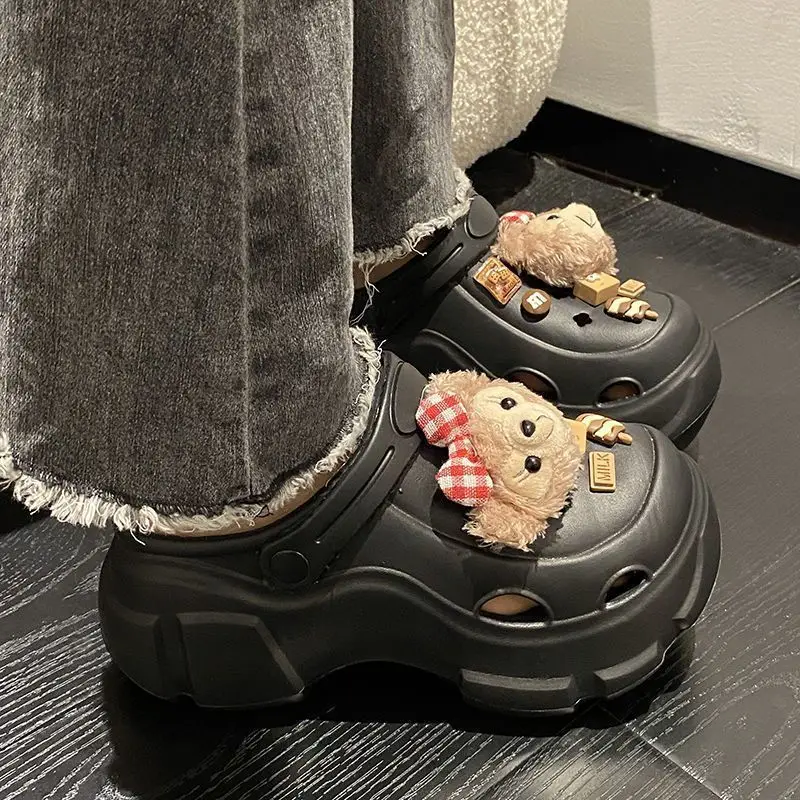 Women's White Platform Clogs with Bear Design — feature 21
