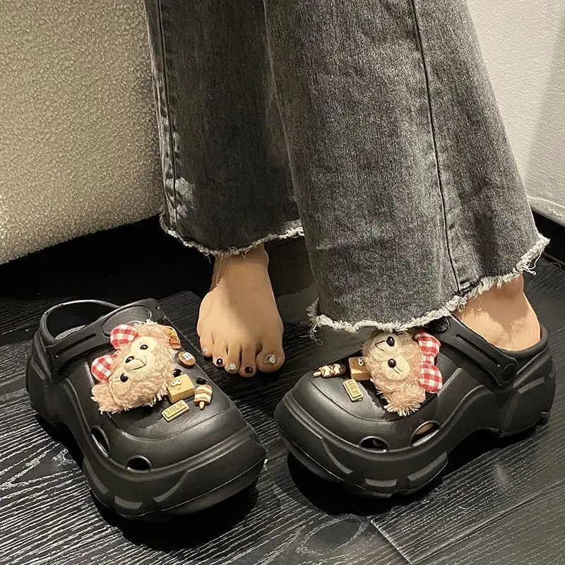 Women's White Platform Clogs with Bear Design — feature 22