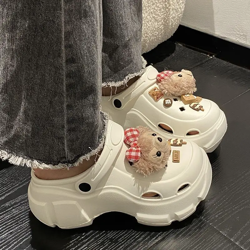 Women's White Platform Clogs with Bear Design — feature 23