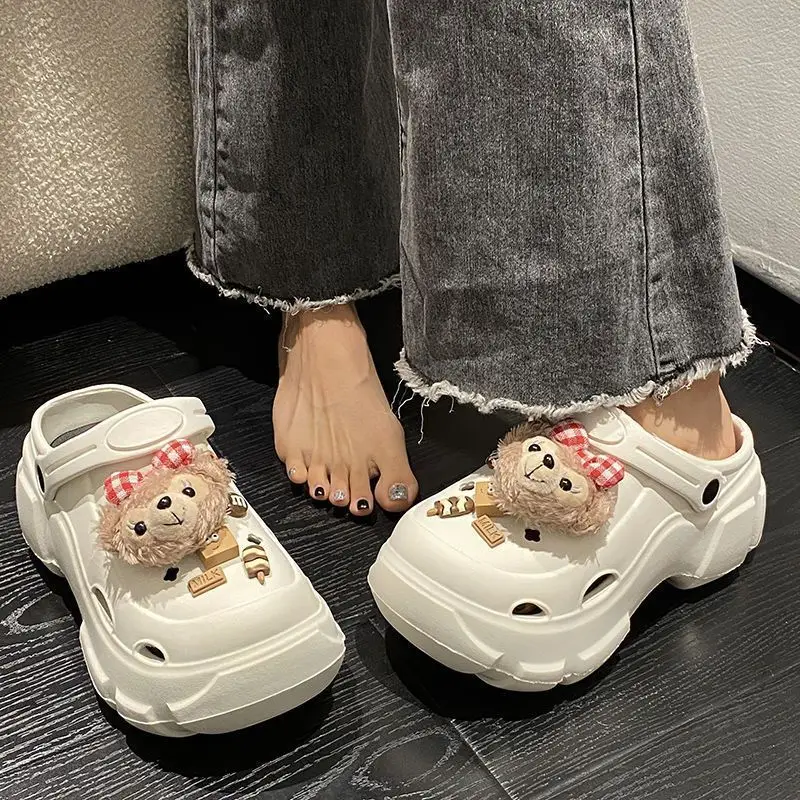 Women's White Platform Clogs with Bear Design — feature 24