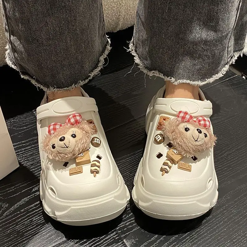 Women's White Platform Clogs with Bear Design — feature 25