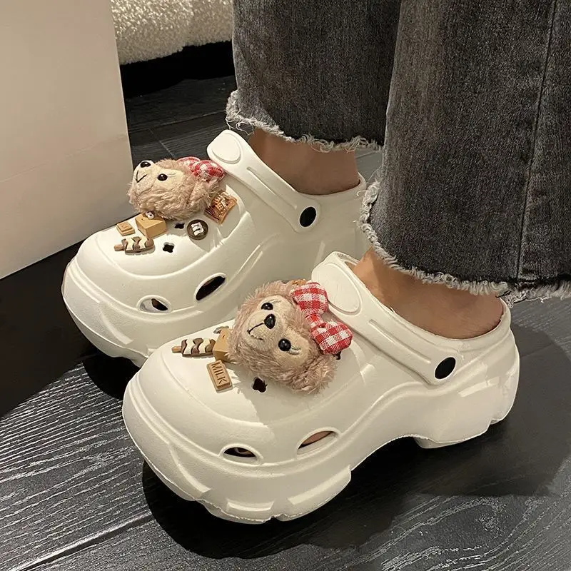 Women's White Platform Clogs with Bear Design — feature 26