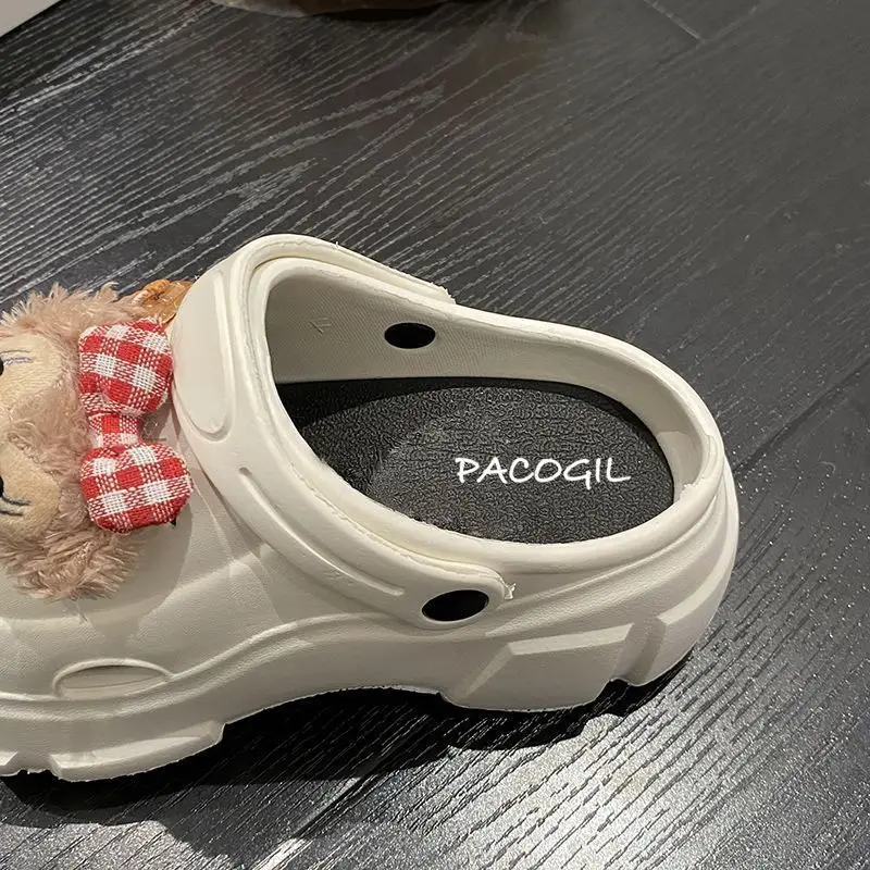 Women's White Platform Clogs with Bear Design — feature 28