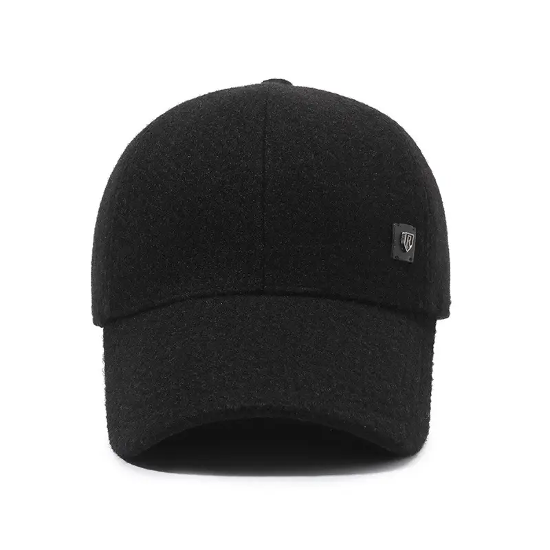 Men's Black Fleece Baseball Cap Windproof Winter Warm