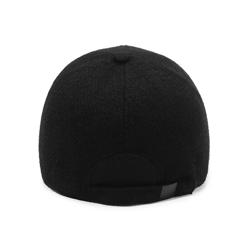 Men's Black Fleece Baseball Cap Windproof Winter Warm