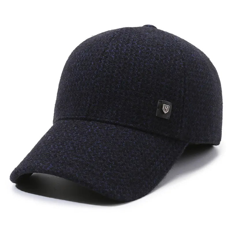 Men's Black Fleece Baseball Cap Windproof Winter Warm