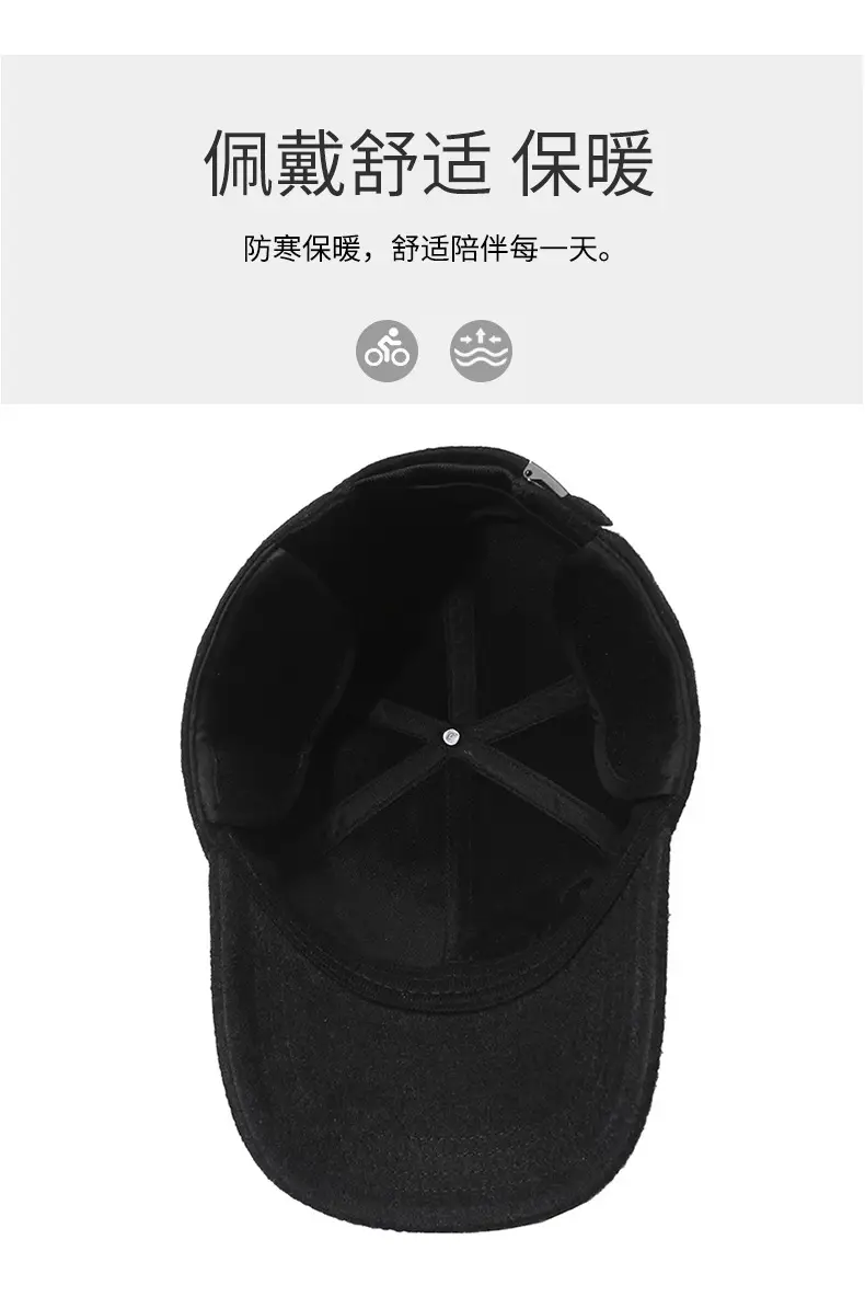 New Men's Black Fleece Baseball Cap Cold Proof — feature 5