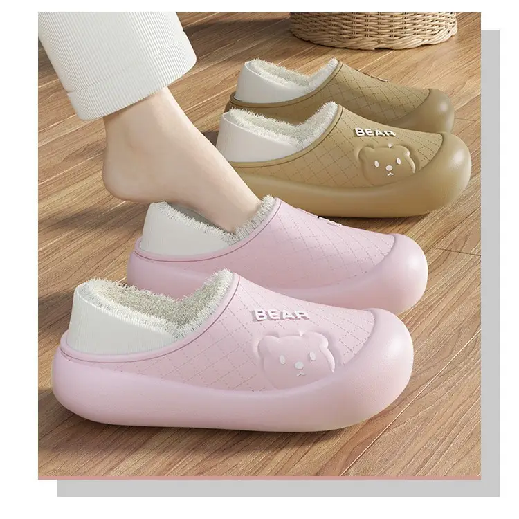 2025 new cute bear bag with couples month thick warm cotton slippers eva lightweight outer wear thick bottom