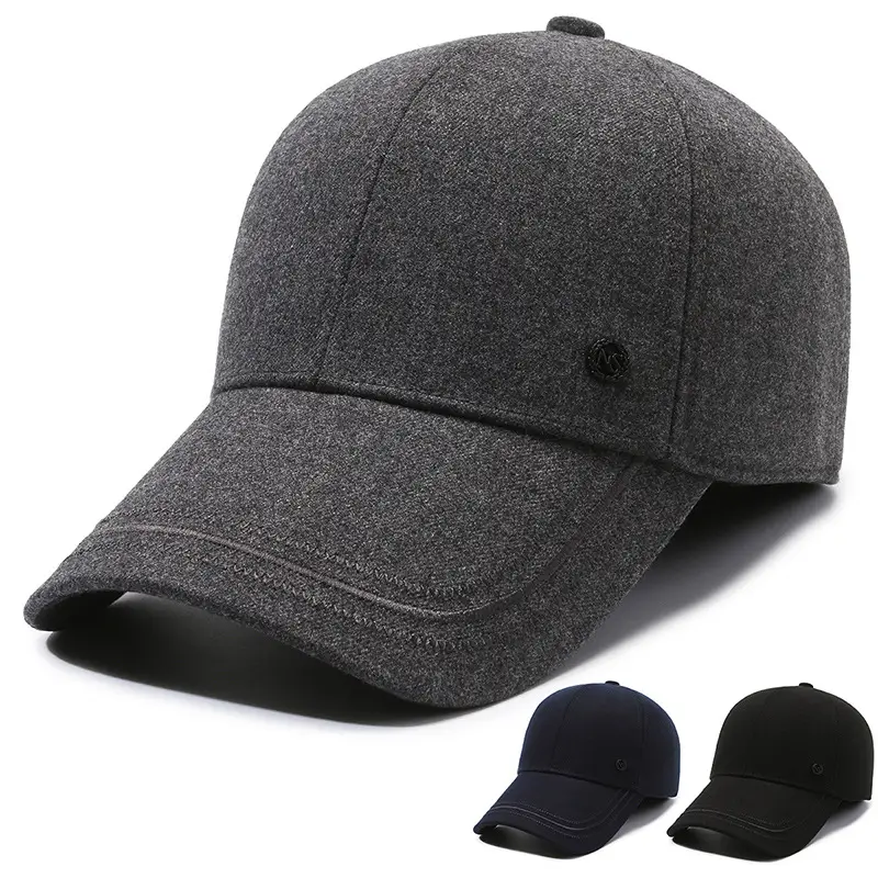 Gray Fleece Baseball Cap for Men Winter Warm - Image 5