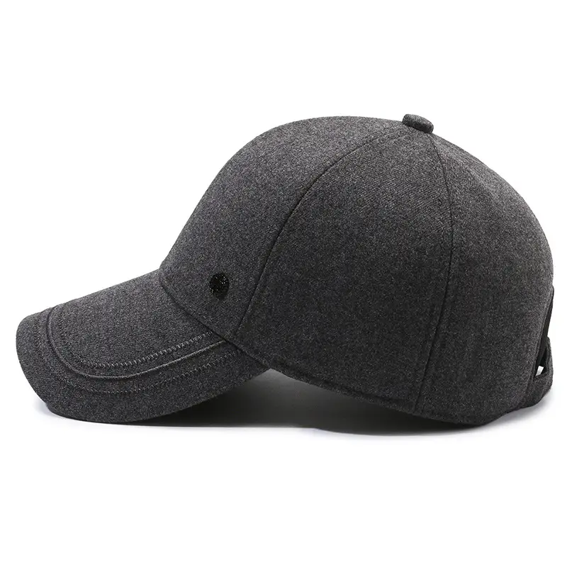 Gray Fleece Baseball Cap for Men Winter Warm - Image 6